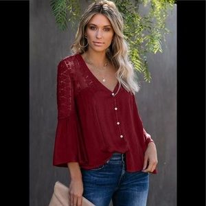 VICI Du Jour Crochet Blouse in Merlot